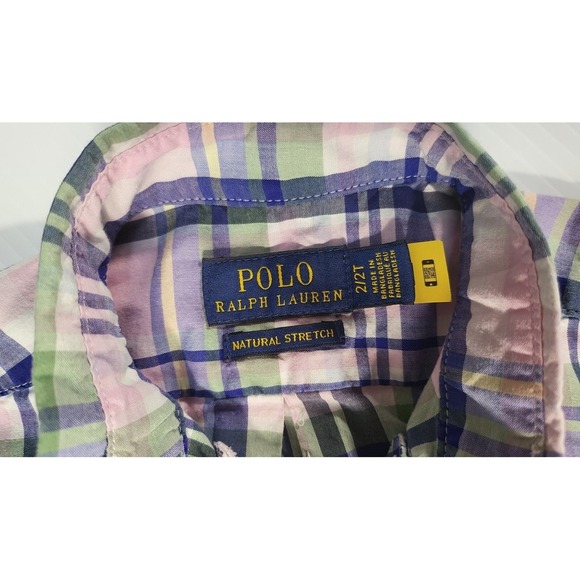 Polo Ralph Lauren Plaid Short Sleeve Button Down Shirt Natural Stretch 2T - Picture 5 of 5